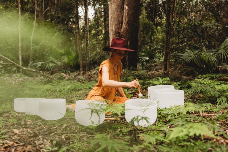 crystal bowls in forest